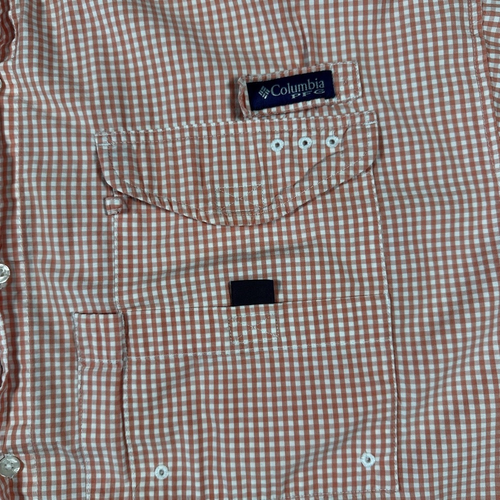 Columbia Bonehead Orange White Check 2XL Short Sleeve Button-Up Fishing Shirt - Picture 4 of 8